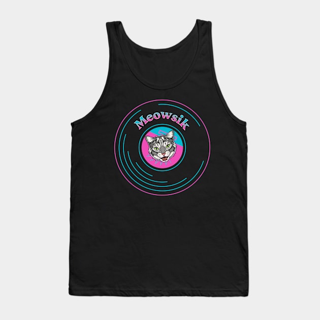 Retro Meowsik-Cat and Music lovers- Tank Top by Omise